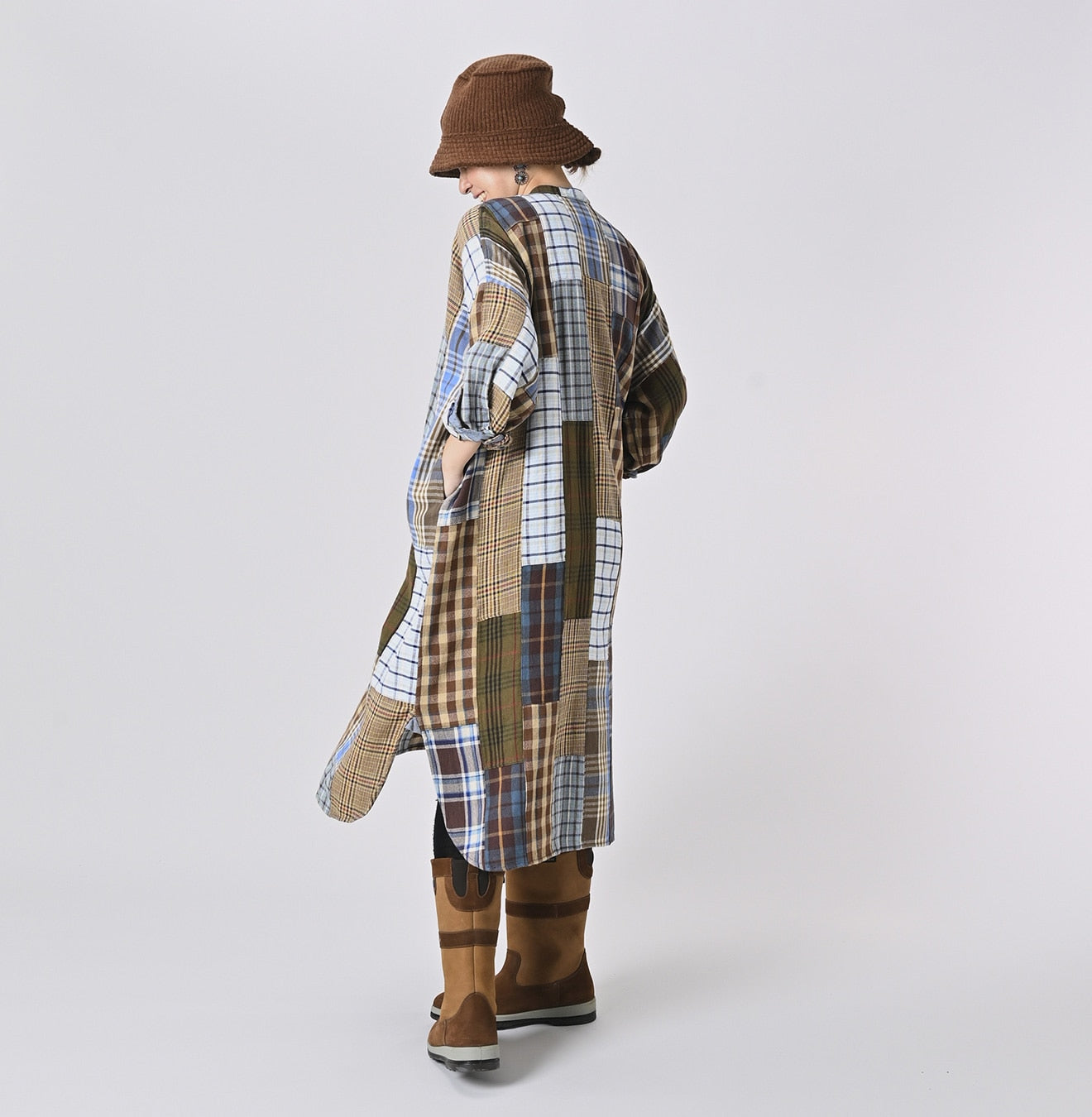 45R Flannel Patchwork Big Shirt Dress