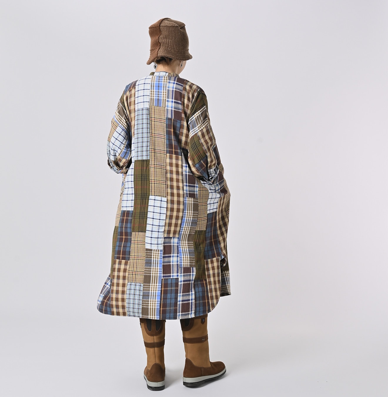 45R Flannel Patchwork Big Shirt Dress