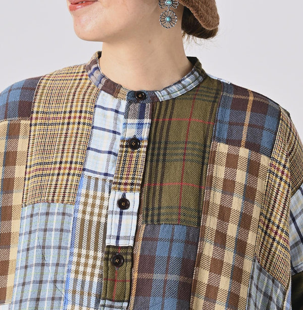 Flannel Patchwork Big Shirt Dress - 45R by 45rpm studio