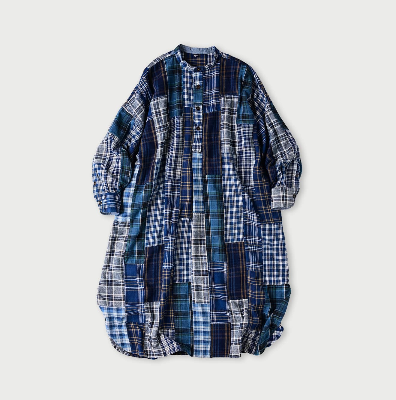 45R Indigo Flannel Patchwork Big Shirt Dress