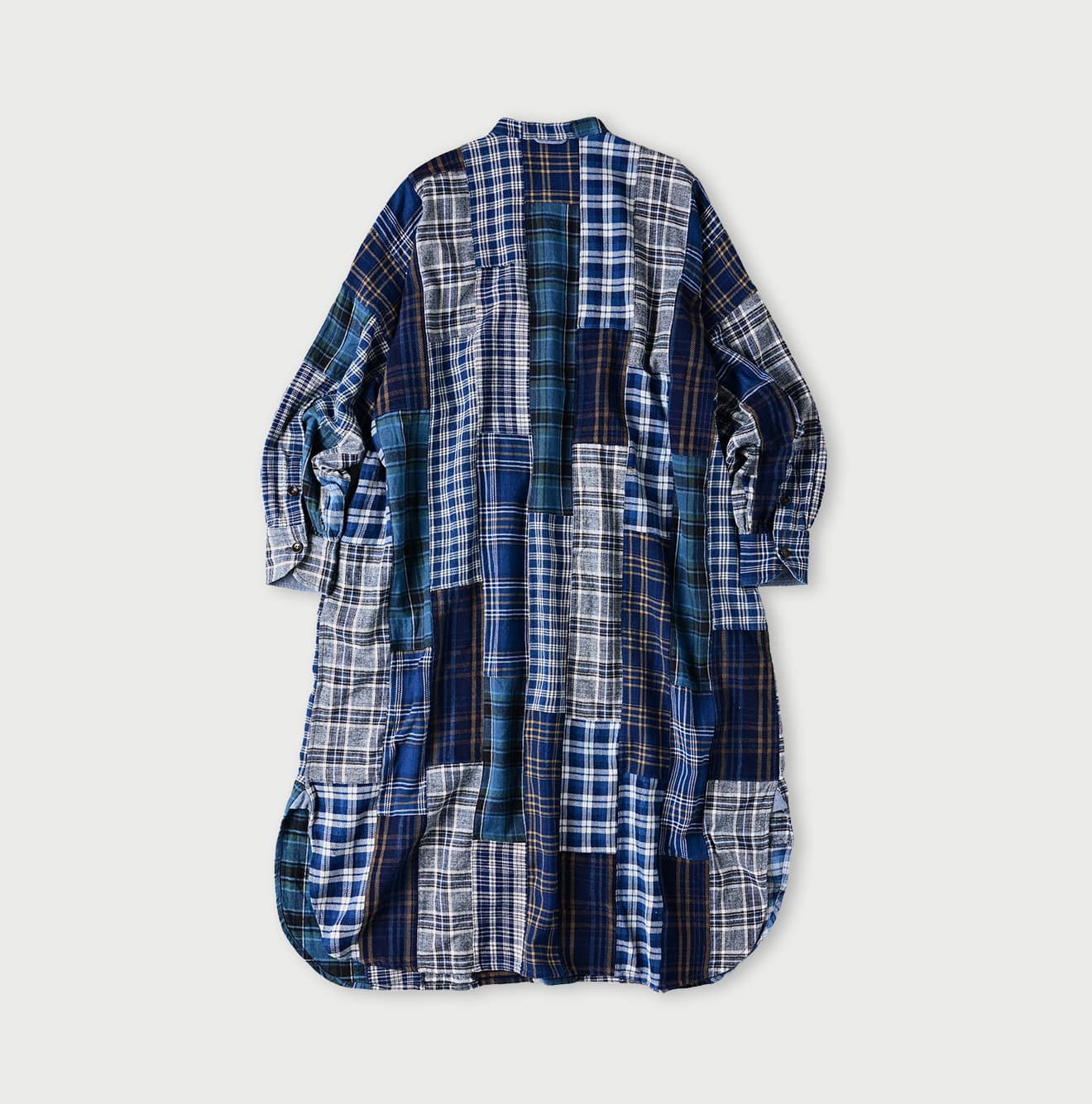 45R Indigo Flannel Patchwork Big Shirt Dress