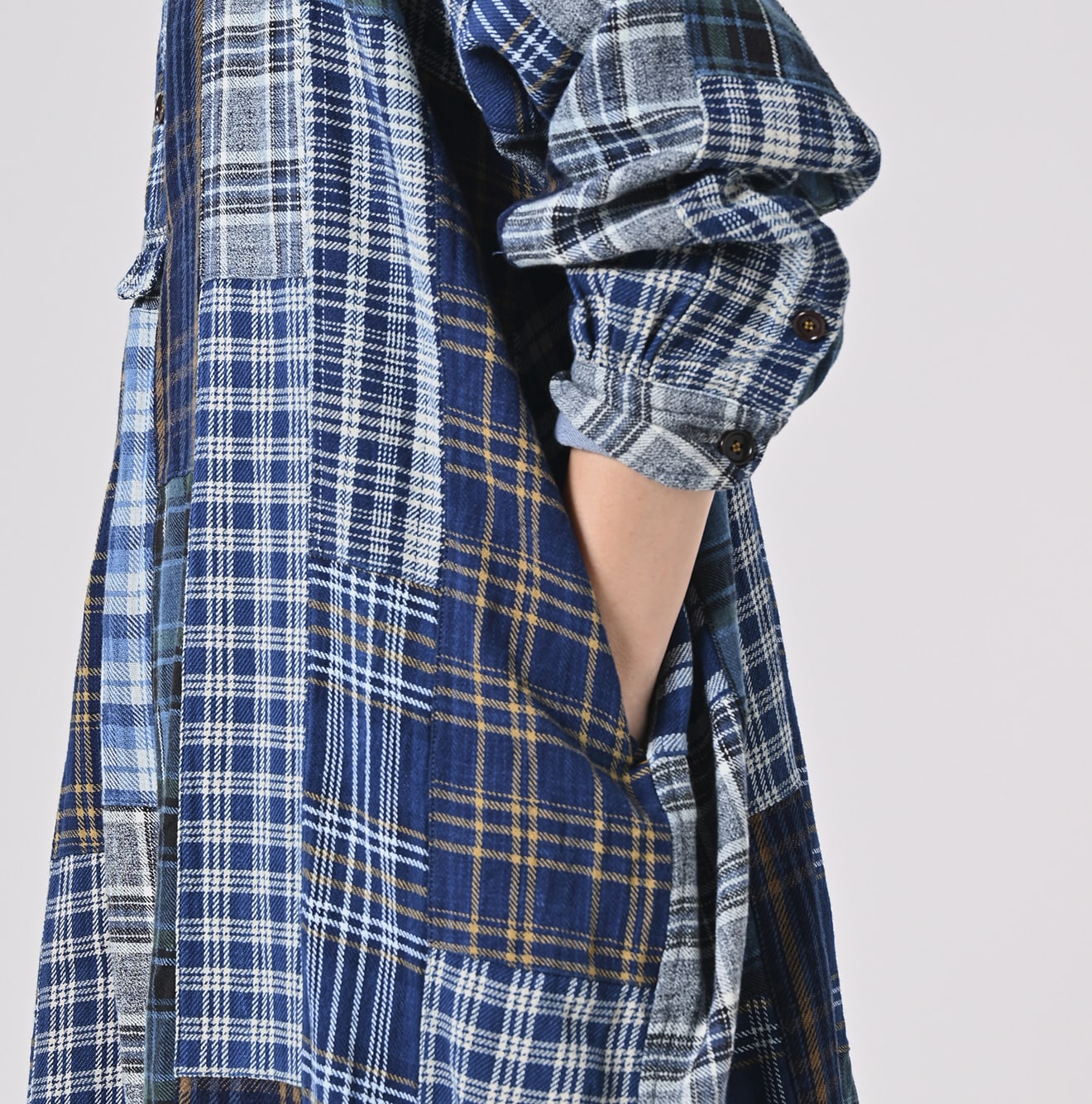 45R Indigo Flannel Patchwork Big Shirt Dress