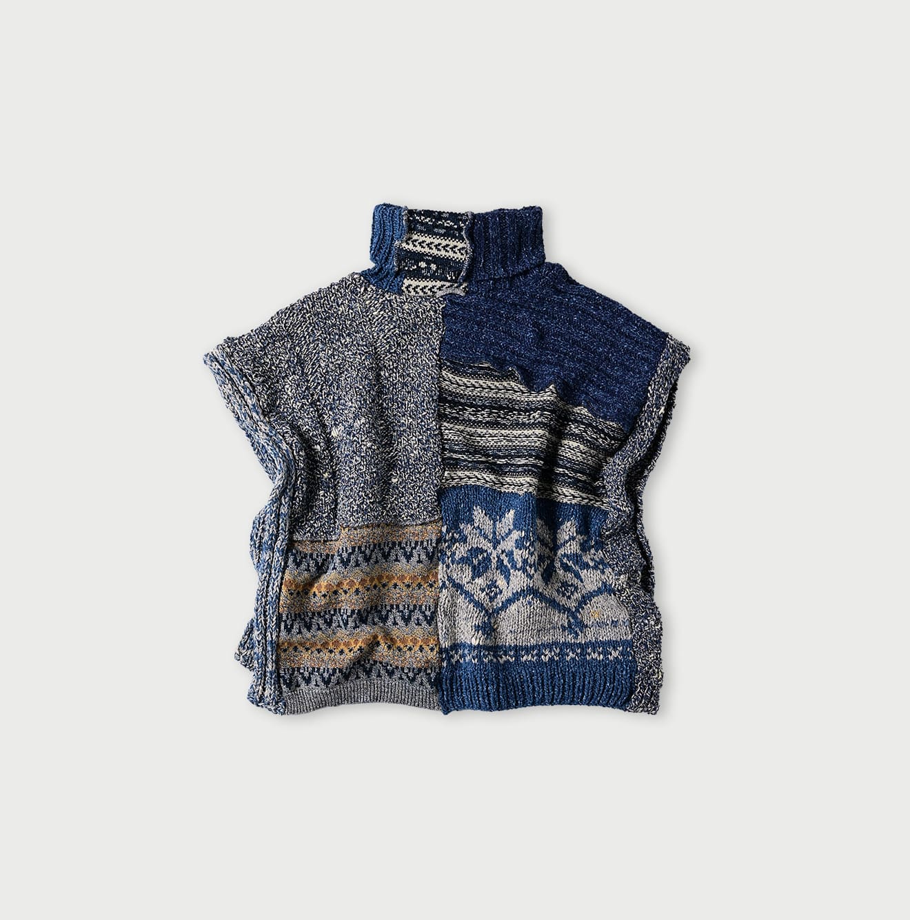 45R Indigo Tamatebako Patchwork Poncho