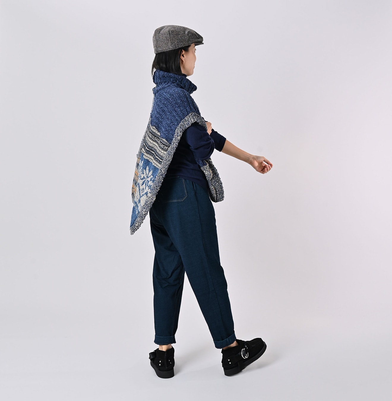 45R Indigo Tamatebako Patchwork Poncho