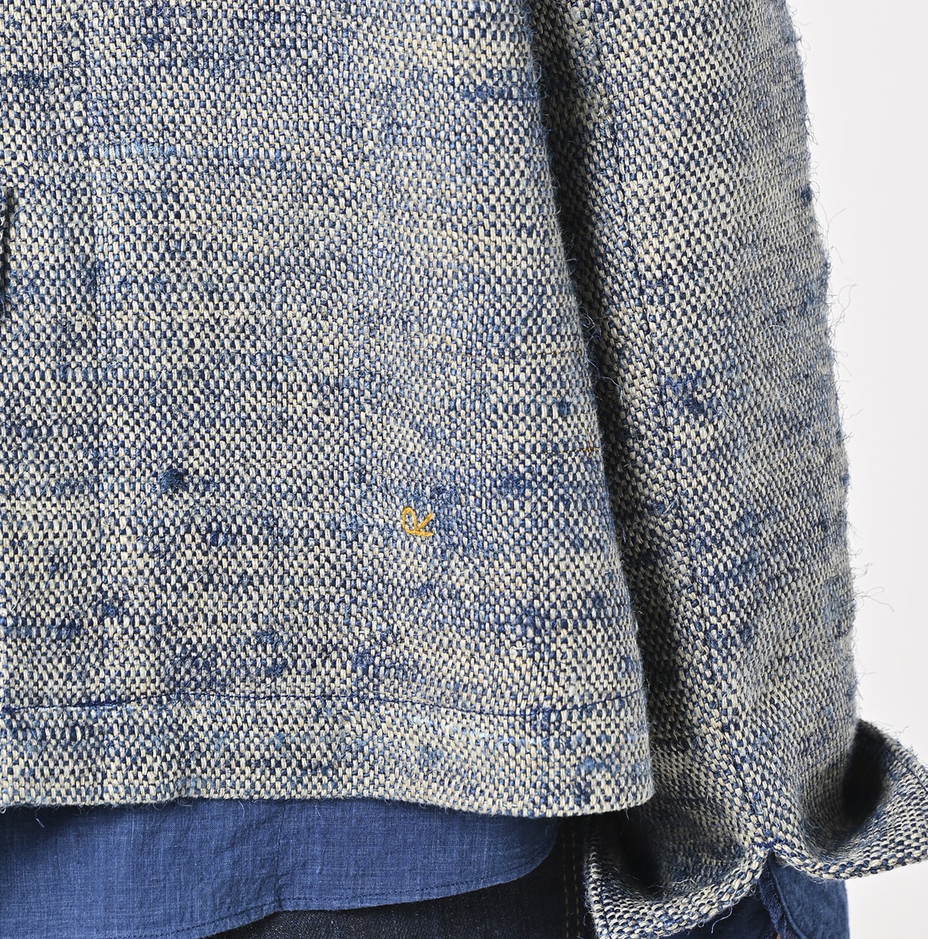 45R Ai Indigo Linen Silk Tweed Square Jacket