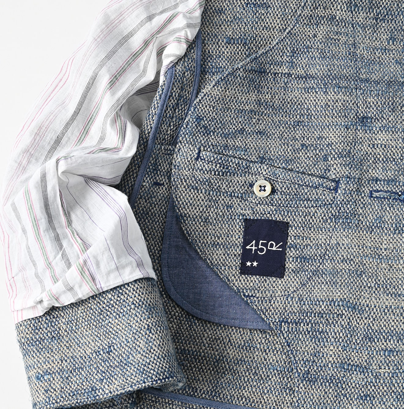 45R Ai Indigo Linen Silk Tweed Square Jacket