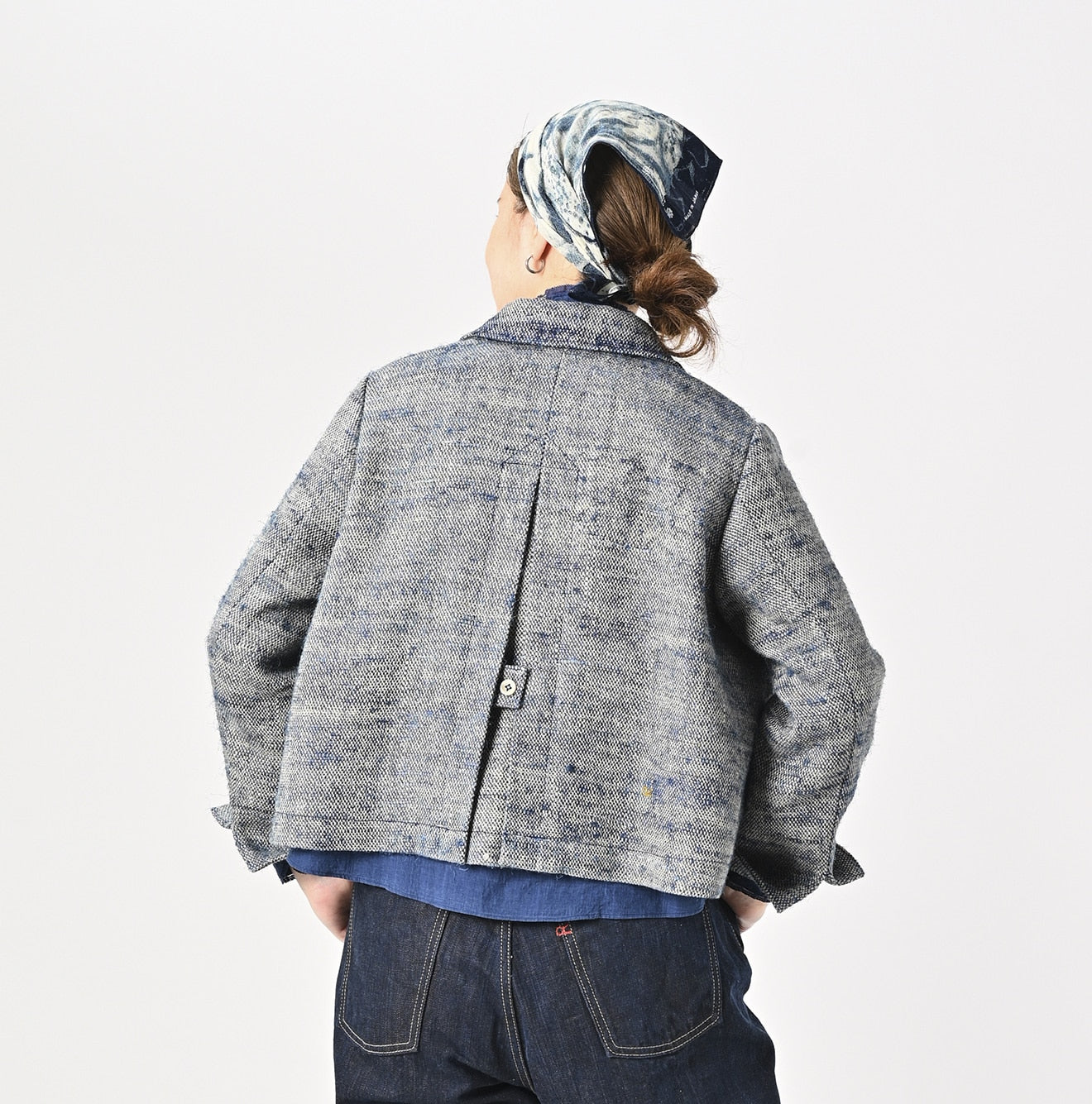 45R Ai Indigo Linen Silk Tweed Square Jacket