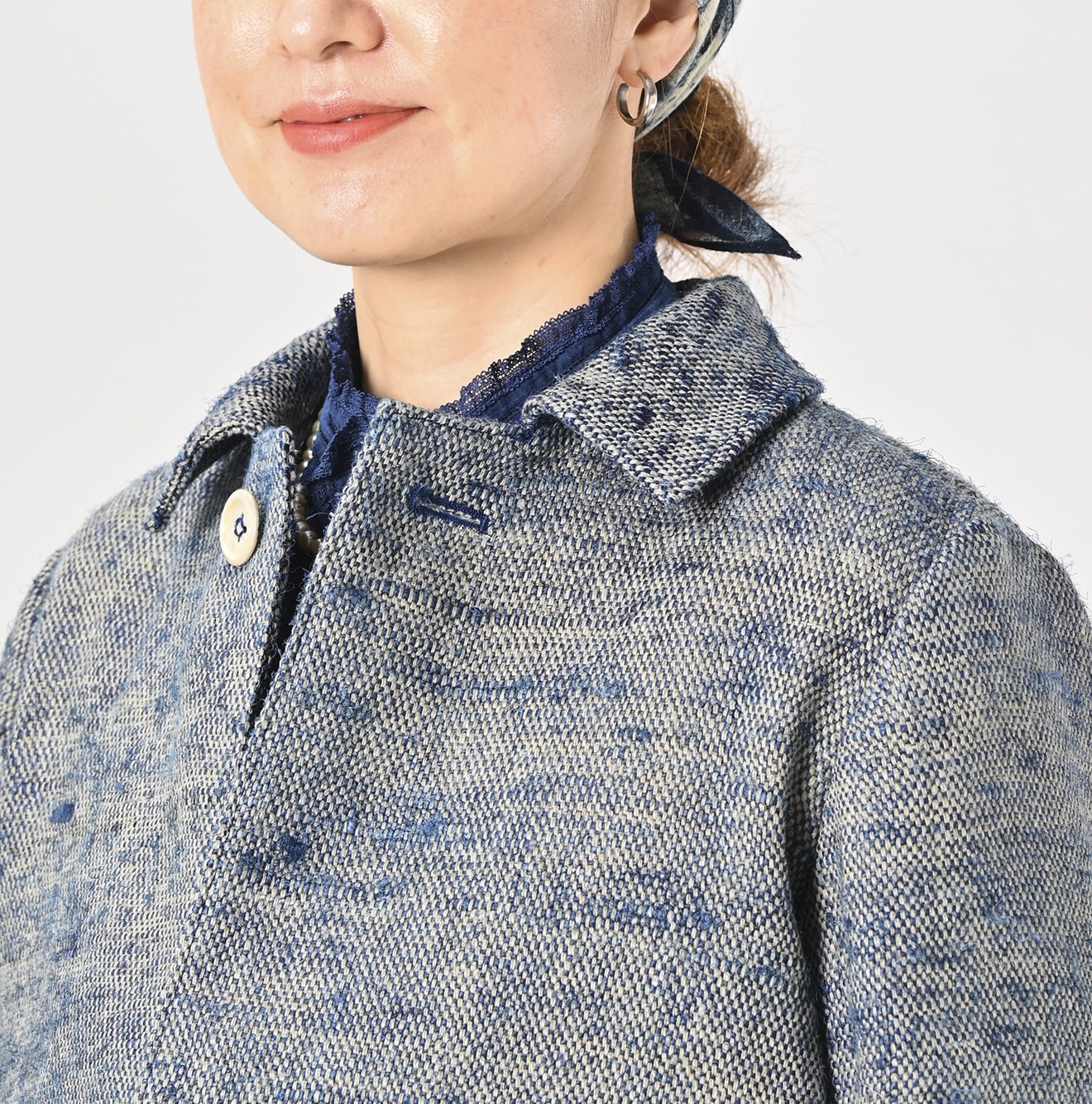 45R Ai Indigo Linen Silk Tweed Square Jacket