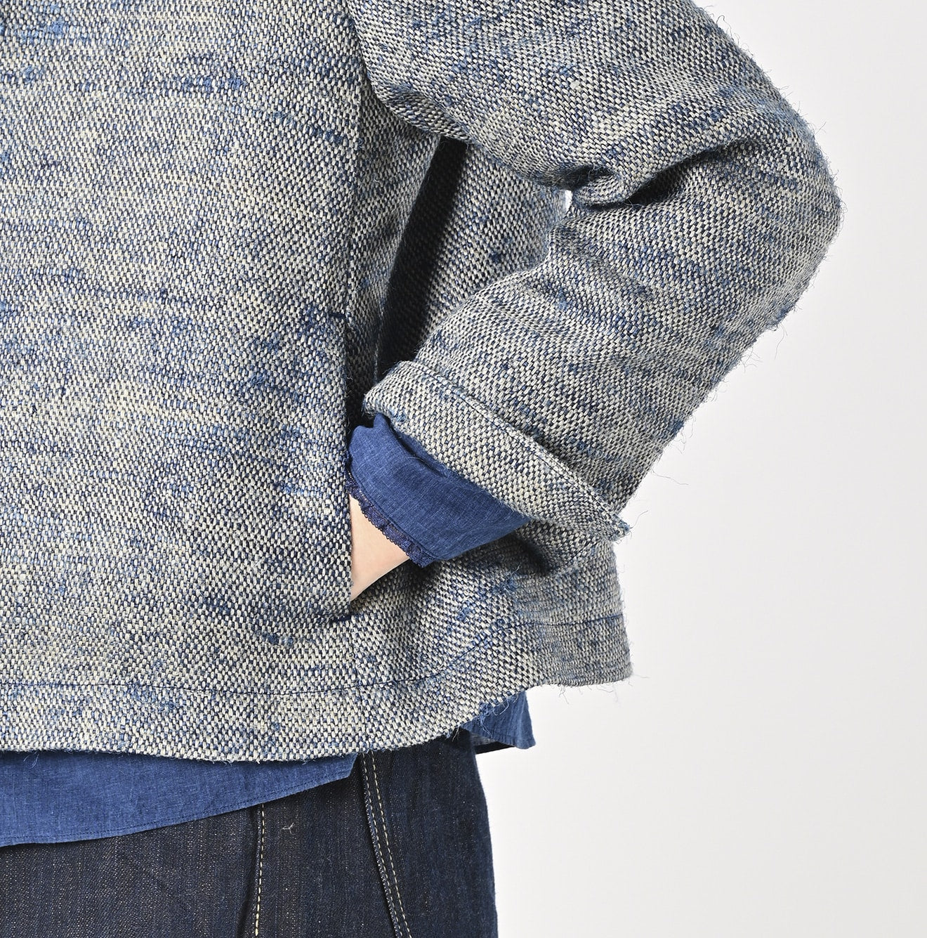 45R Ai Indigo Linen Silk Tweed Square Jacket