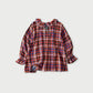45R Gauze Doublecloth Frilled Collar Plaid Blouse