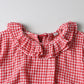 45R Gauze Doublecloth Frilled Collar Plaid Blouse