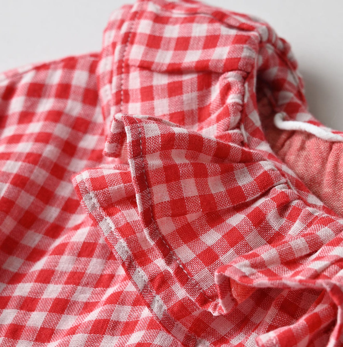 45R Gauze Doublecloth Frilled Collar Plaid Blouse