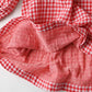 45R Gauze Doublecloth Frilled Collar Plaid Blouse