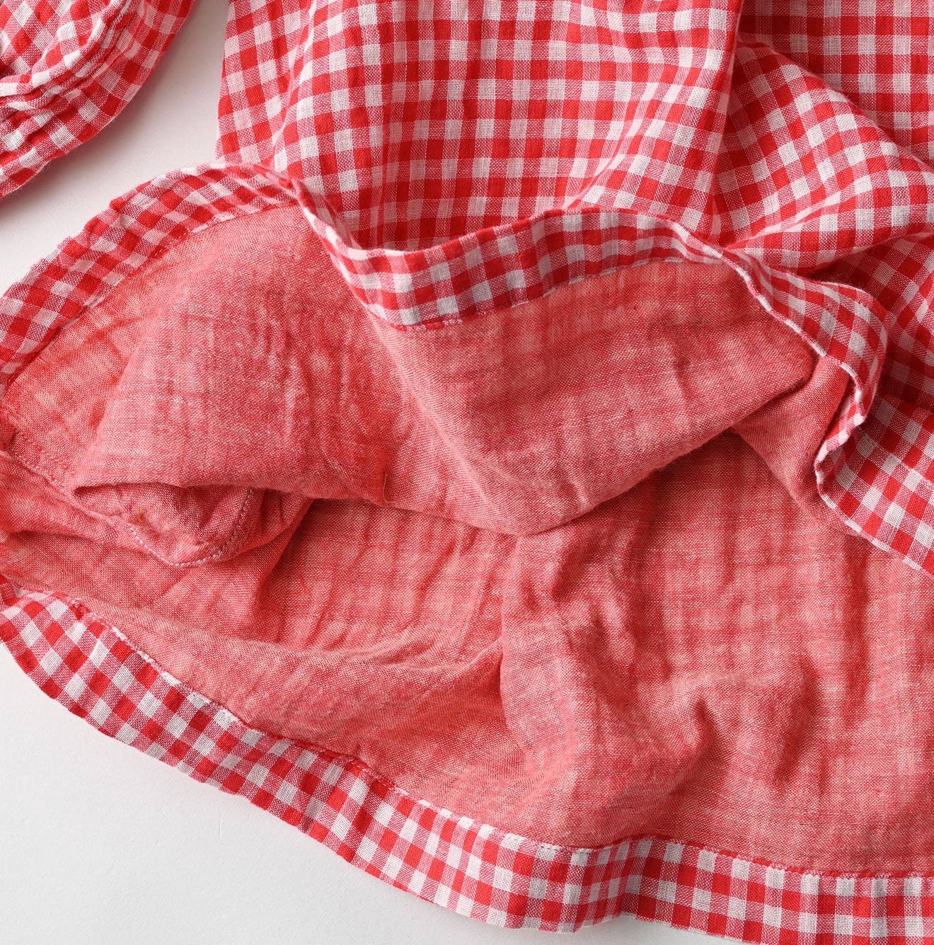 45R Gauze Doublecloth Frilled Collar Plaid Blouse