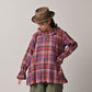 45R Gauze Doublecloth Frilled Collar Plaid Blouse