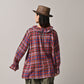 45R Gauze Doublecloth Frilled Collar Plaid Blouse