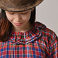 45R Gauze Doublecloth Frilled Collar Plaid Blouse