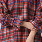 45R Gauze Doublecloth Frilled Collar Plaid Blouse