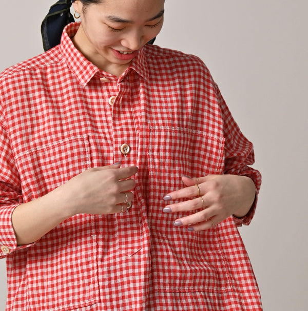 45R Gauze Doublecloth Boyfriend Plaid Blouse