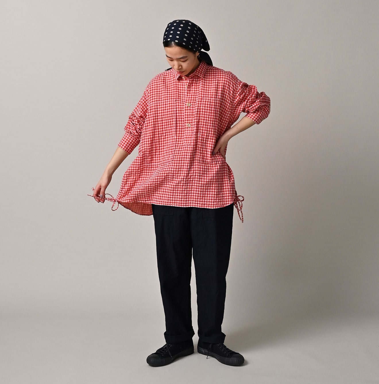 45R Gauze Doublecloth Boyfriend Plaid Blouse