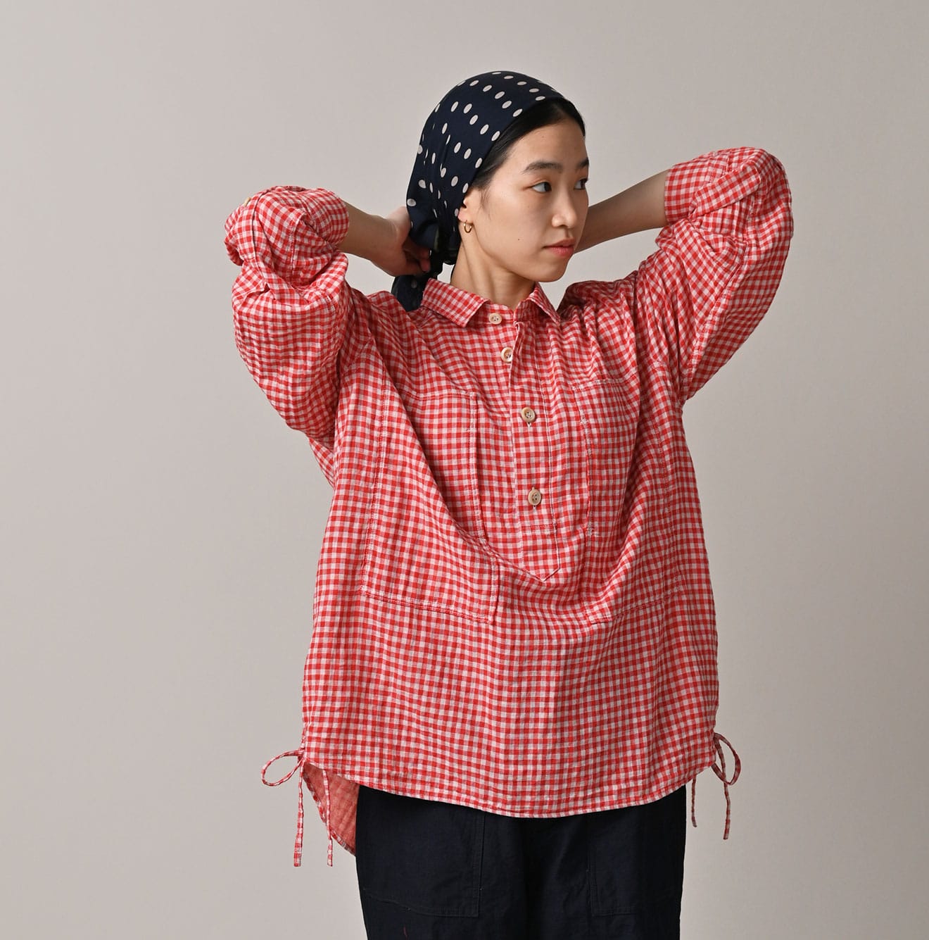 45R Gauze Doublecloth Boyfriend Plaid Blouse - Image 5