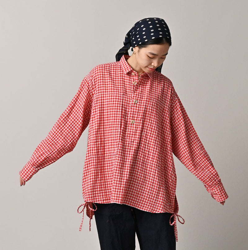 45R Gauze Doublecloth Boyfriend Plaid Blouse - Image 7
