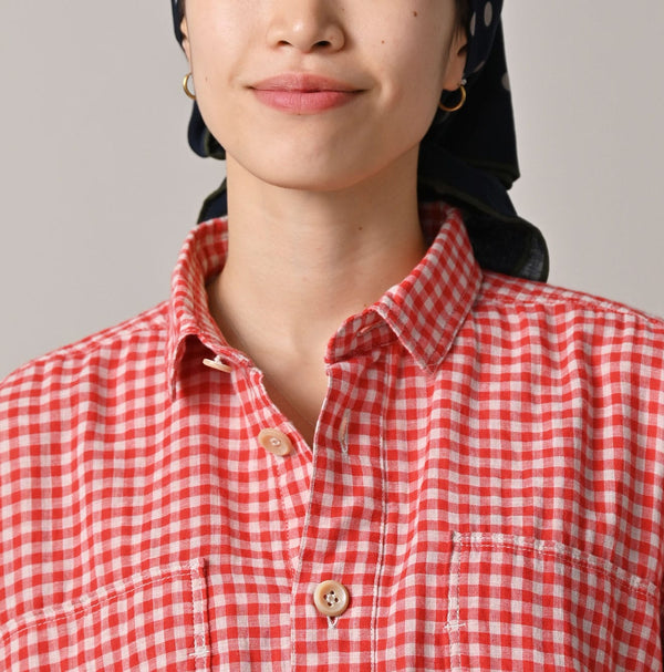 45R Gauze Doublecloth Boyfriend Plaid Blouse