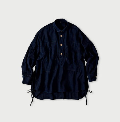 45R Indigo Gauze Doublecloth Boyfriend Blouse
