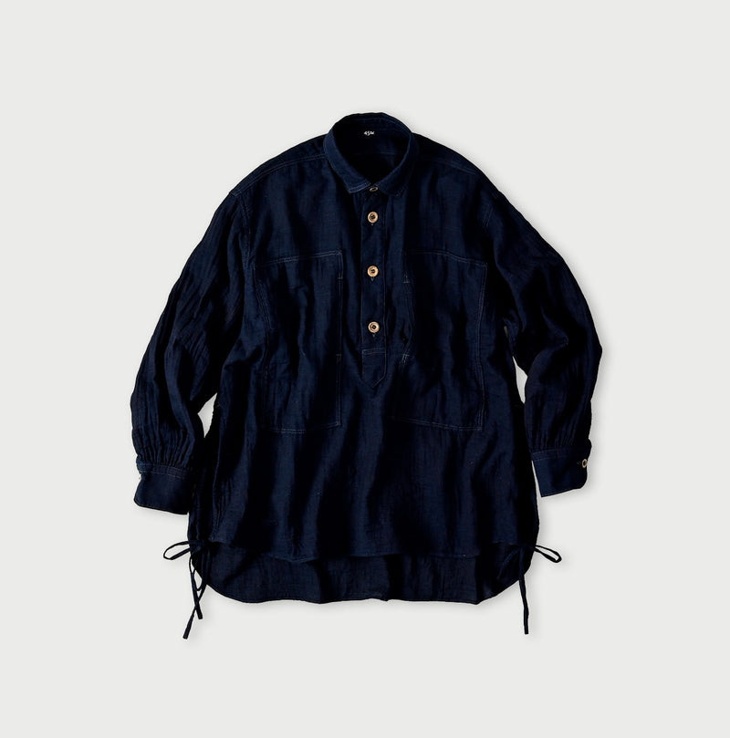 45R Indigo Gauze Doublecloth Boyfriend Blouse - Image 1