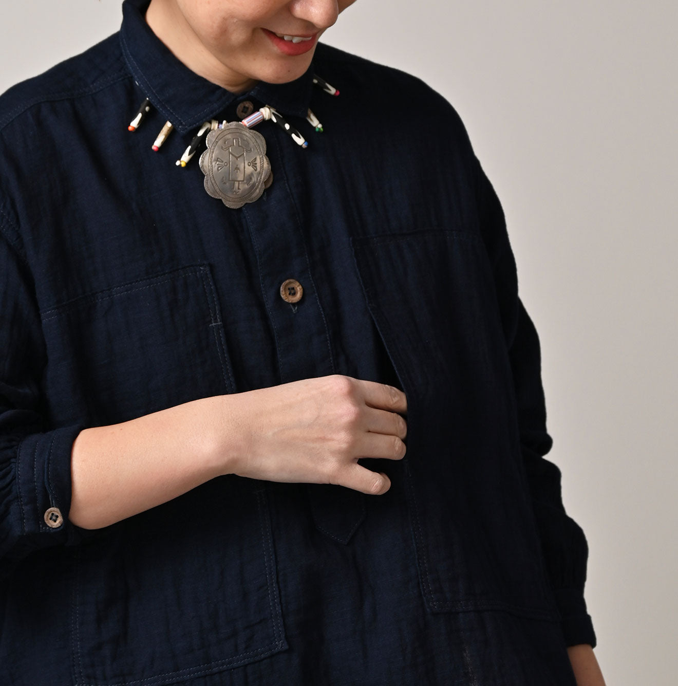 45R Indigo Gauze Doublecloth Boyfriend Blouse