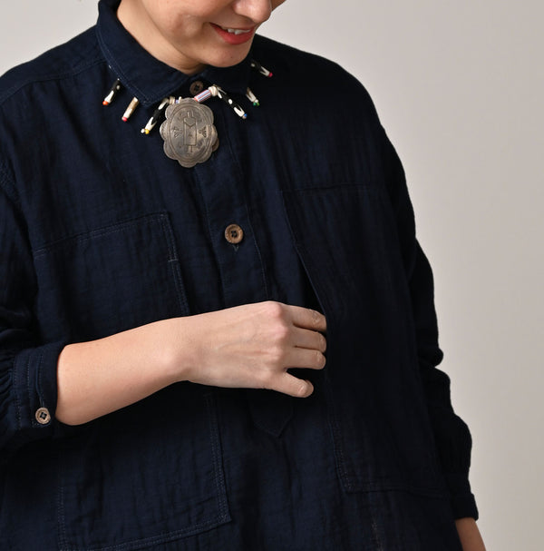 45R Indigo Gauze Doublecloth Boyfriend Blouse