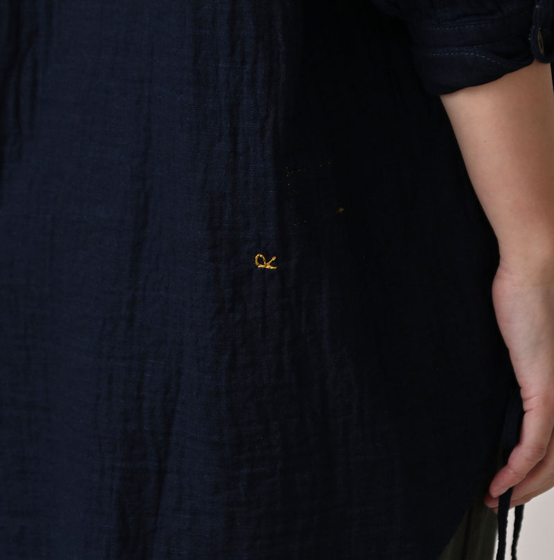 45R Indigo Gauze Doublecloth Boyfriend Blouse