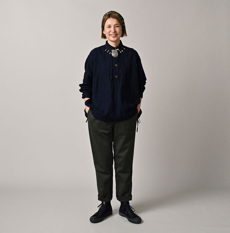 45R Indigo Gauze Doublecloth Boyfriend Blouse