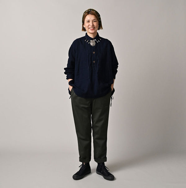 45R Indigo Gauze Doublecloth Boyfriend Blouse