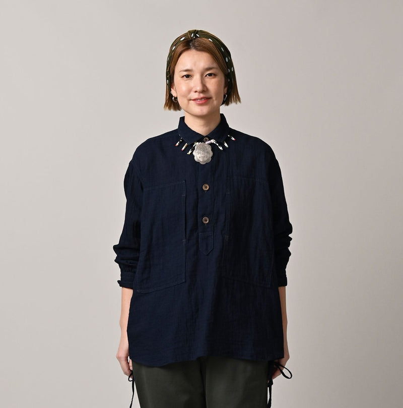 45R Indigo Gauze Doublecloth Boyfriend Blouse