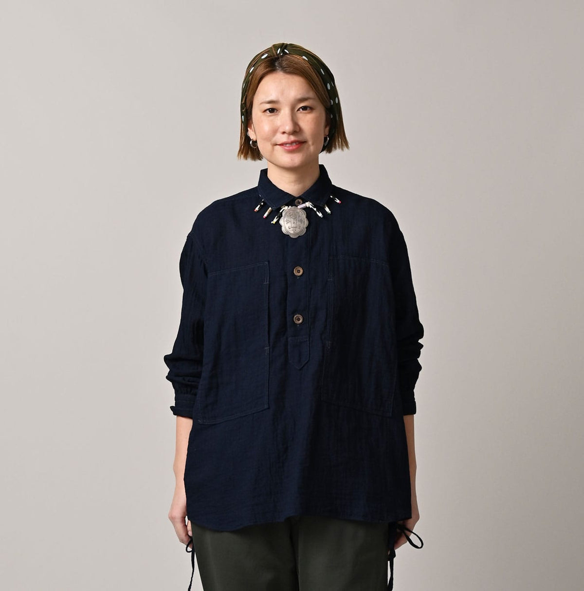 45R Indigo Gauze Doublecloth Boyfriend Blouse