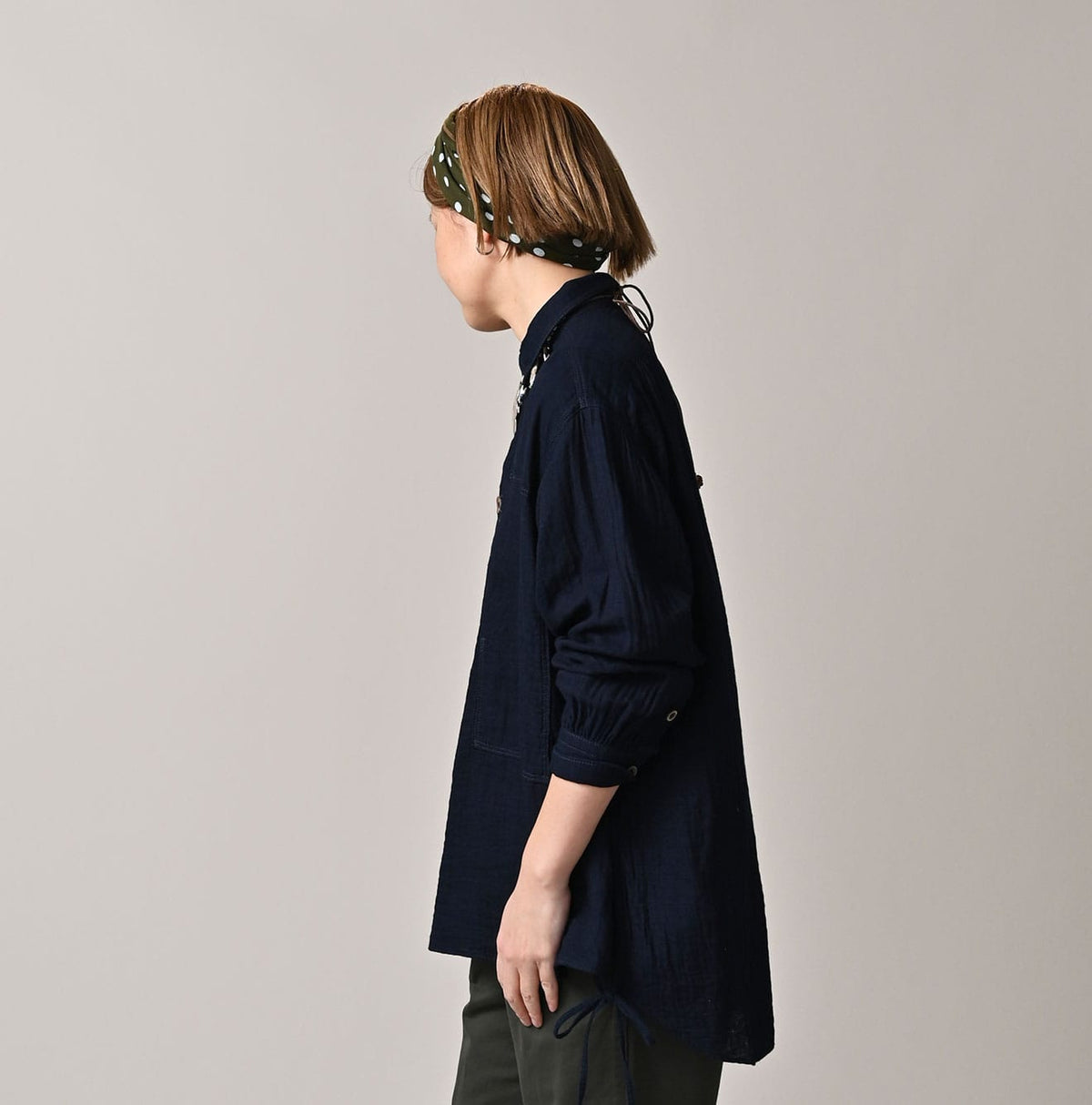 45R Indigo Gauze Doublecloth Boyfriend Blouse