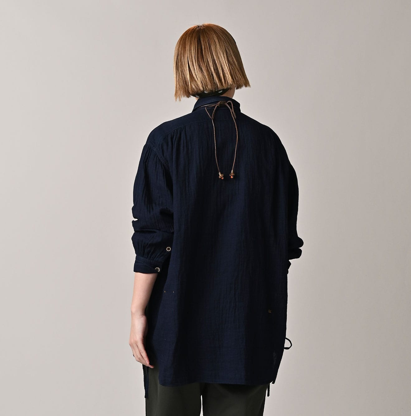 45R Indigo Gauze Doublecloth Boyfriend Blouse