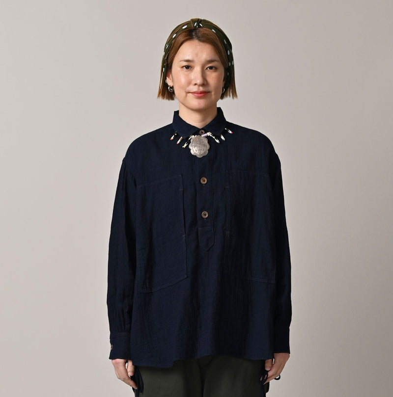 45R Indigo Gauze Doublecloth Boyfriend Blouse