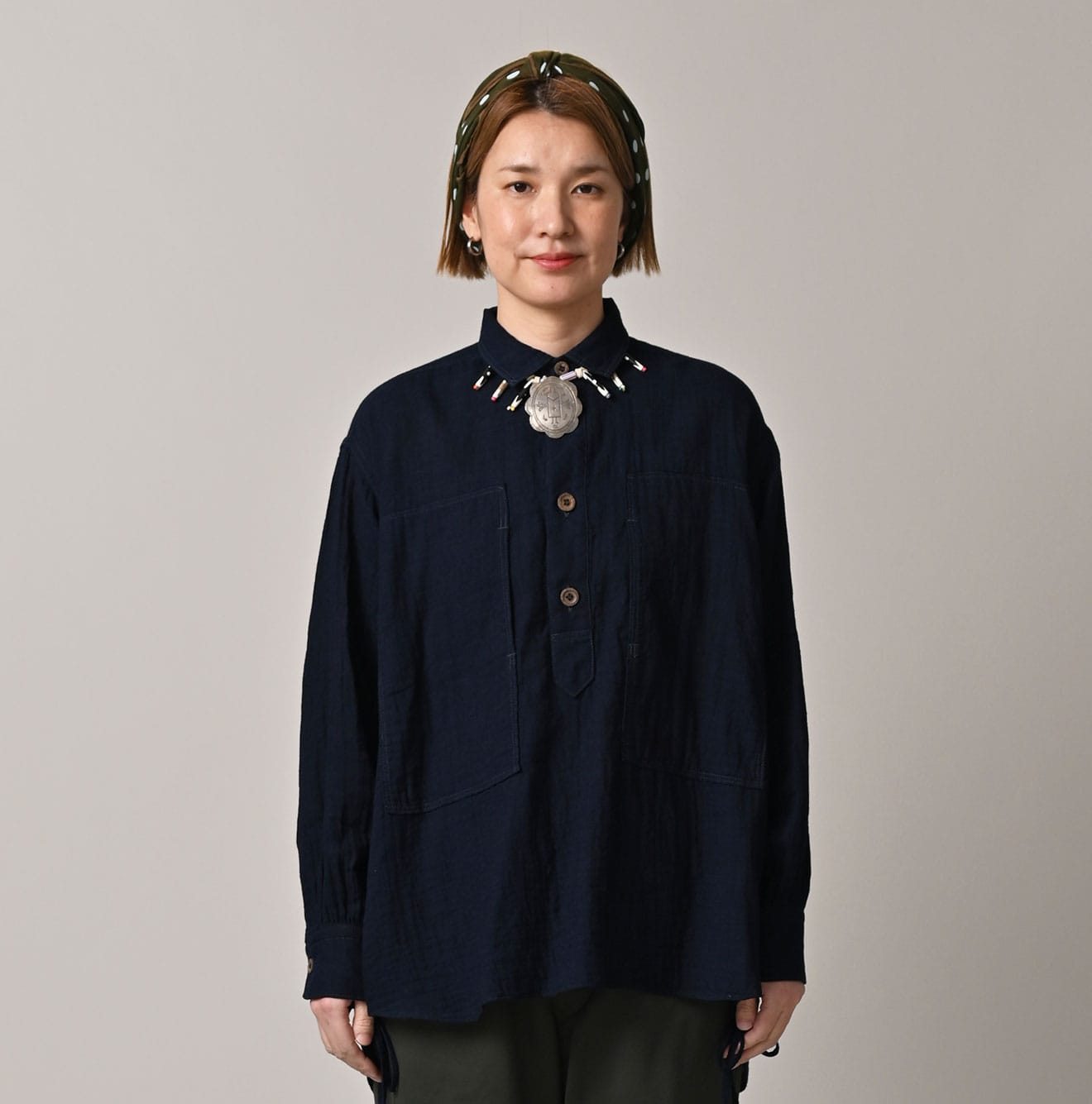 45R Indigo Gauze Doublecloth Boyfriend Blouse
