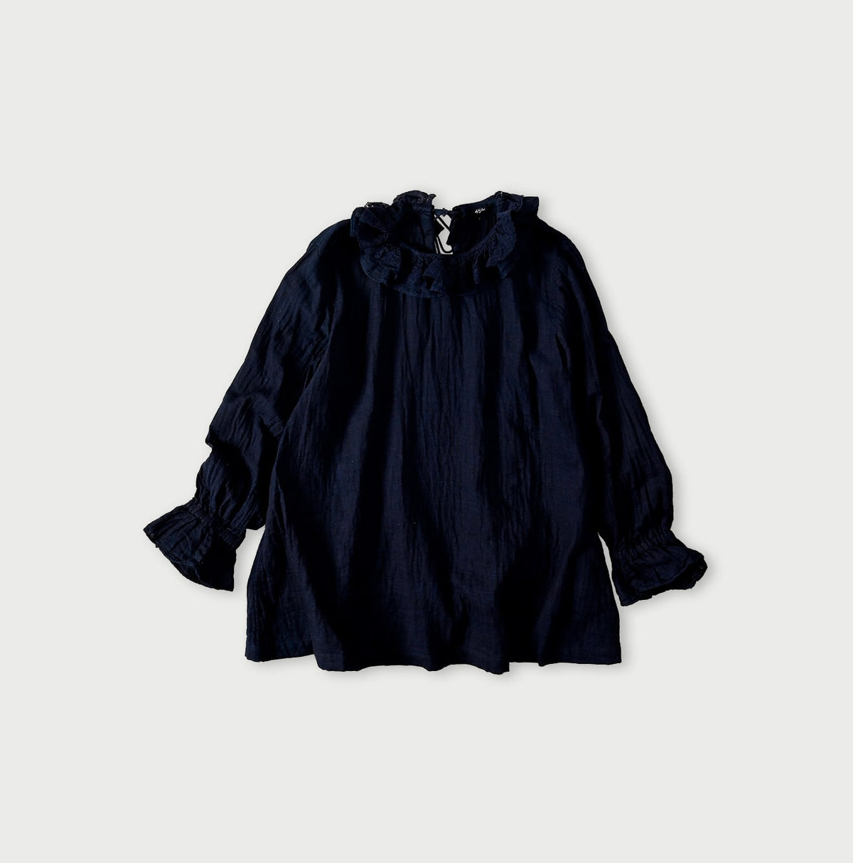 45R Indigo Gauze Doublecloth Frilled Collar Blouse