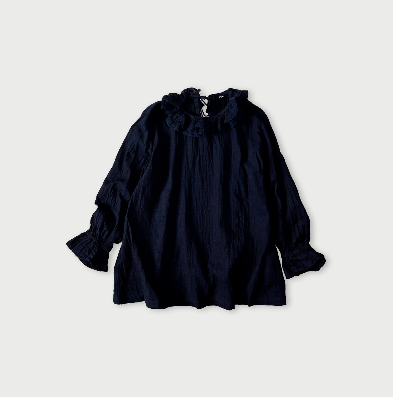 45R Indigo Gauze Doublecloth Frilled Collar Blouse