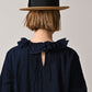 45R Indigo Gauze Doublecloth Frilled Collar Blouse