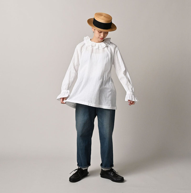 45R Gauze Doublecloth Frilled Collar Blouse