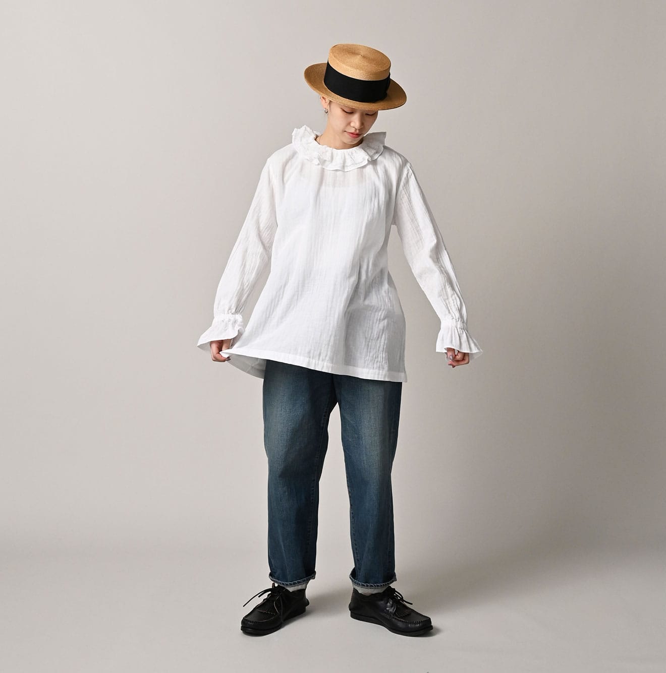 45R Gauze Doublecloth Frilled Collar Blouse