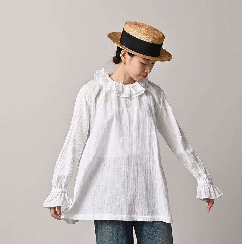 45R Gauze Doublecloth Frilled Collar Blouse