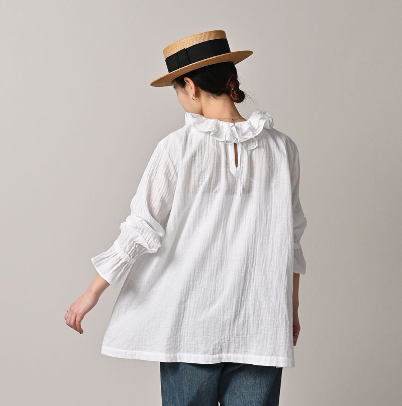 45R Gauze Doublecloth Frilled Collar Blouse