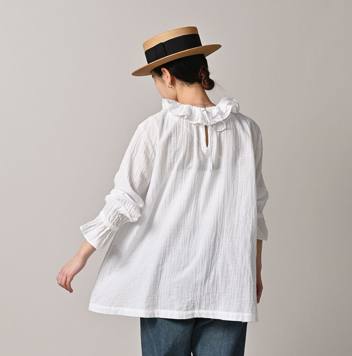 45R Gauze Doublecloth Frilled Collar Blouse