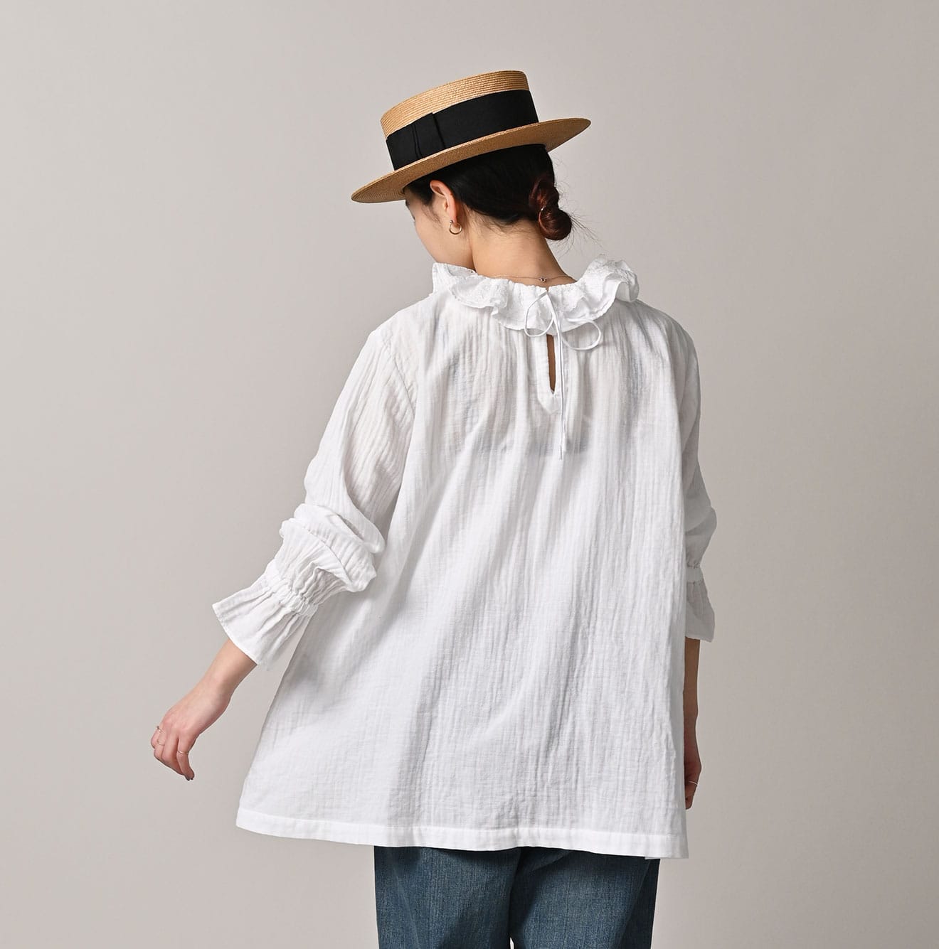 45R Gauze Doublecloth Frilled Collar Blouse - Image 5