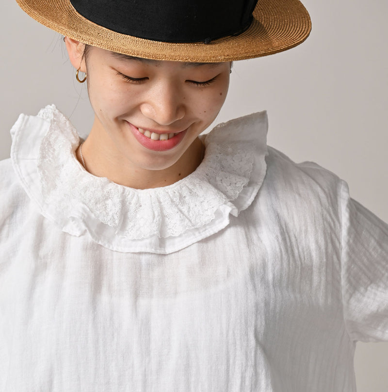 45R Gauze Doublecloth Frilled Collar Blouse - Image 6